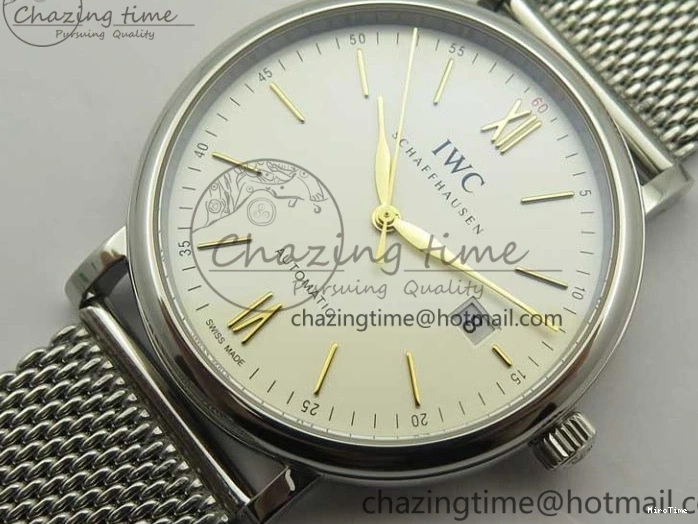 MIROTIME 0701 Breathable Portofino IW356501 SS V3 MK 1:1 Best Edition White Dial Gold Markers On SS Mesh Bracelet MIYOTA 7197